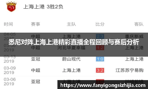 悉尼对阵上海上港精彩直播全程回顾与赛后分析